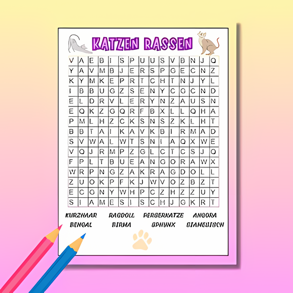 Kinder Beschäftigungsbuch: Katzen Activity Buch - Ein Katzen Rätselbuch für Kinder mit 80 Rätseln wie : Kreuzworträtsel + Wörtersuche + Finde den Fehler ... | Für Kindergarten- & Grundschul-Kinder