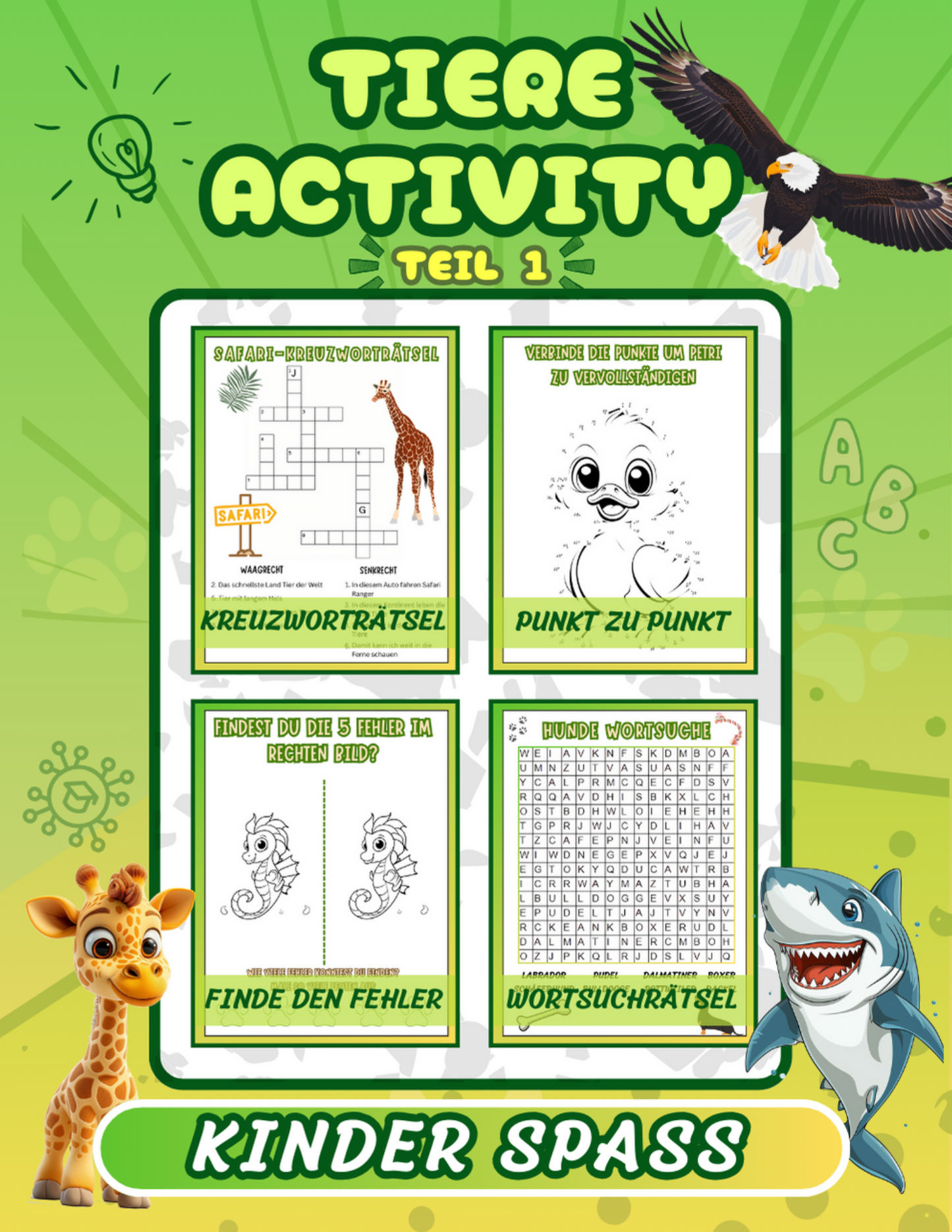 Beschäftigungsbuch für Kinder: Tiere Rätselbuch | Über 100 Seiten mit den besten Rätseln für Kindergarten Kinder + große Abwechslung durch verschiedene Themenbereiche
